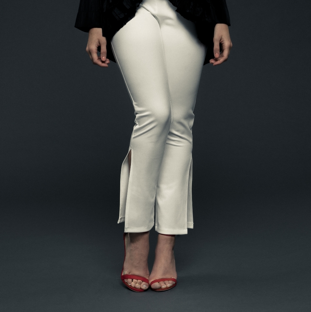 White Flare Pants With Side Split
